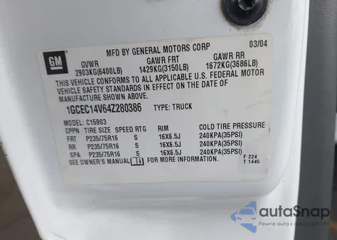 2004 Chevrolet Silverado 1500 Work Truck из США, поврежденный, VIN 1GCEC14V64Z280386